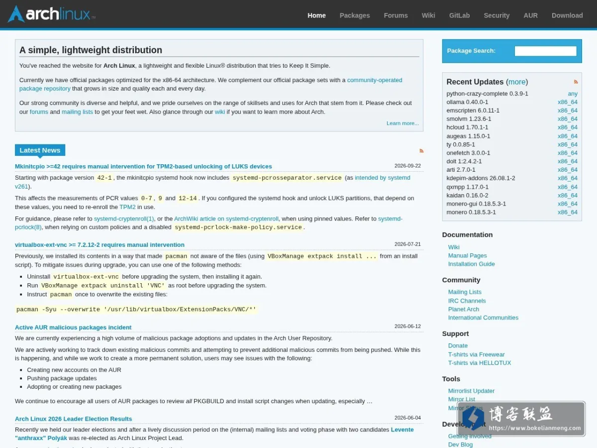 Arch Linux 的网站快照