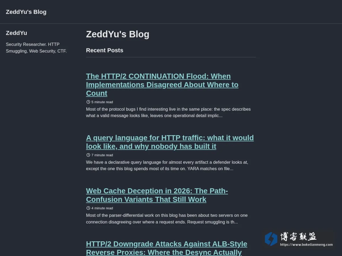 ZeddYu’s Blog 的网站快照