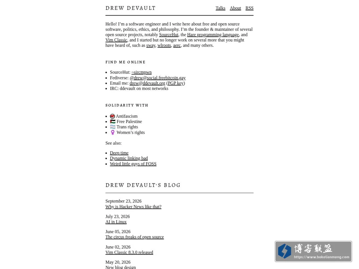 Drew DeVault's blog 的网站快照