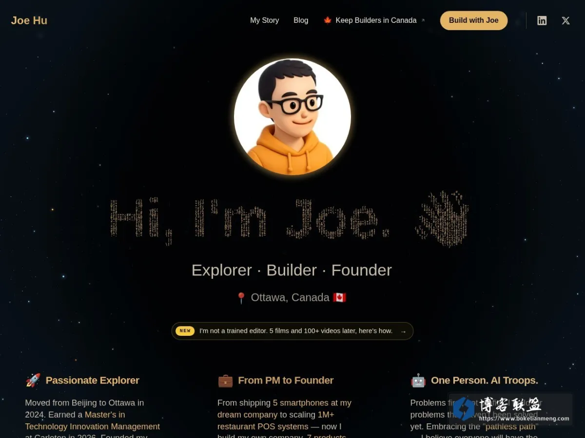 JoeHu-Explorer·Builder·AITinkerer 的网站快照