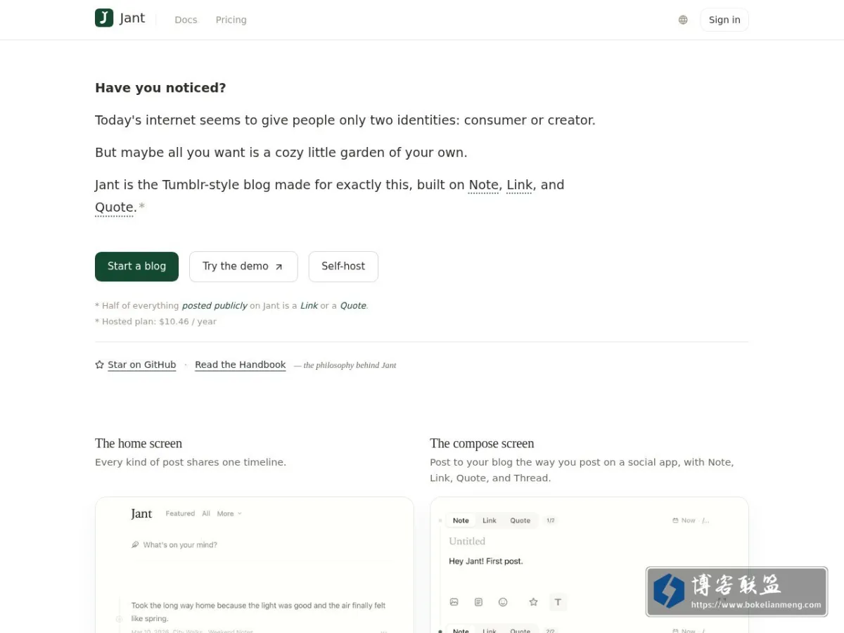 Jant Blog - An open-source, Tumblr-style blog 的网站快照