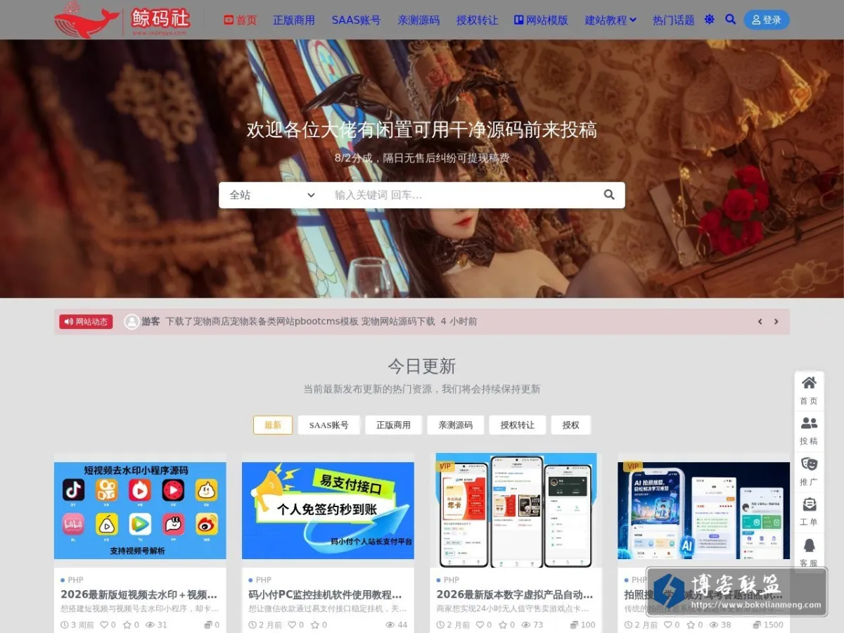 鲸码社 - 专注精品网站模板_主流网站源码下载 的网站快照