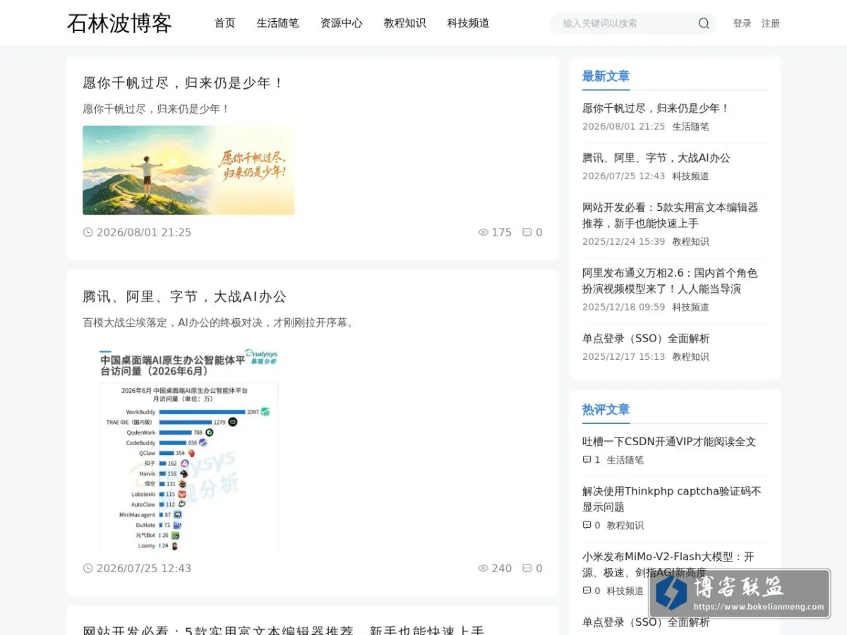 石林波博客 的网站快照