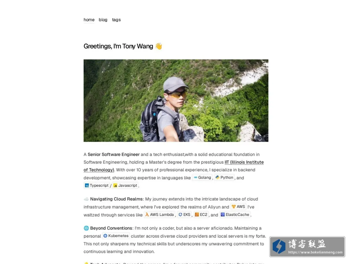 Tony Wang, A Software Engineer 的网站快照