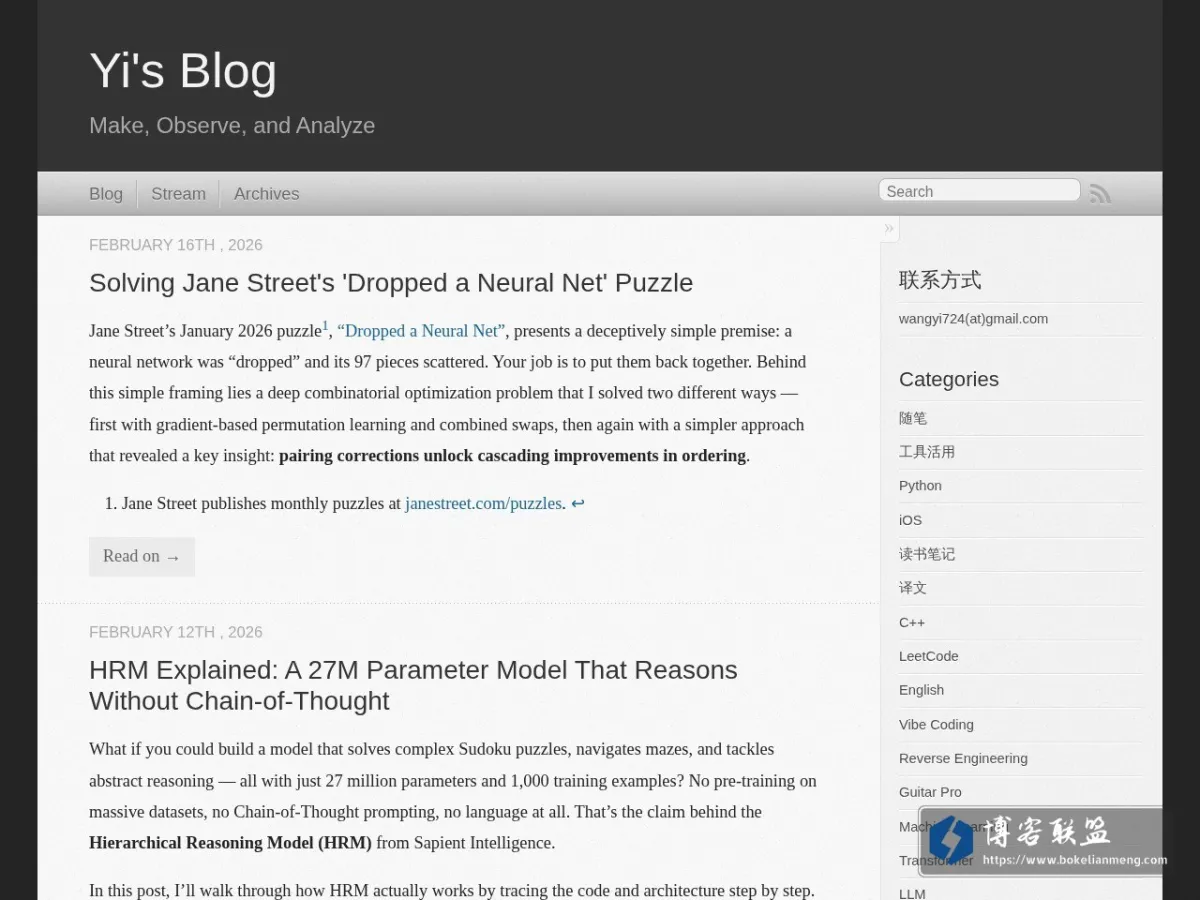 Yi's blog 的网站快照