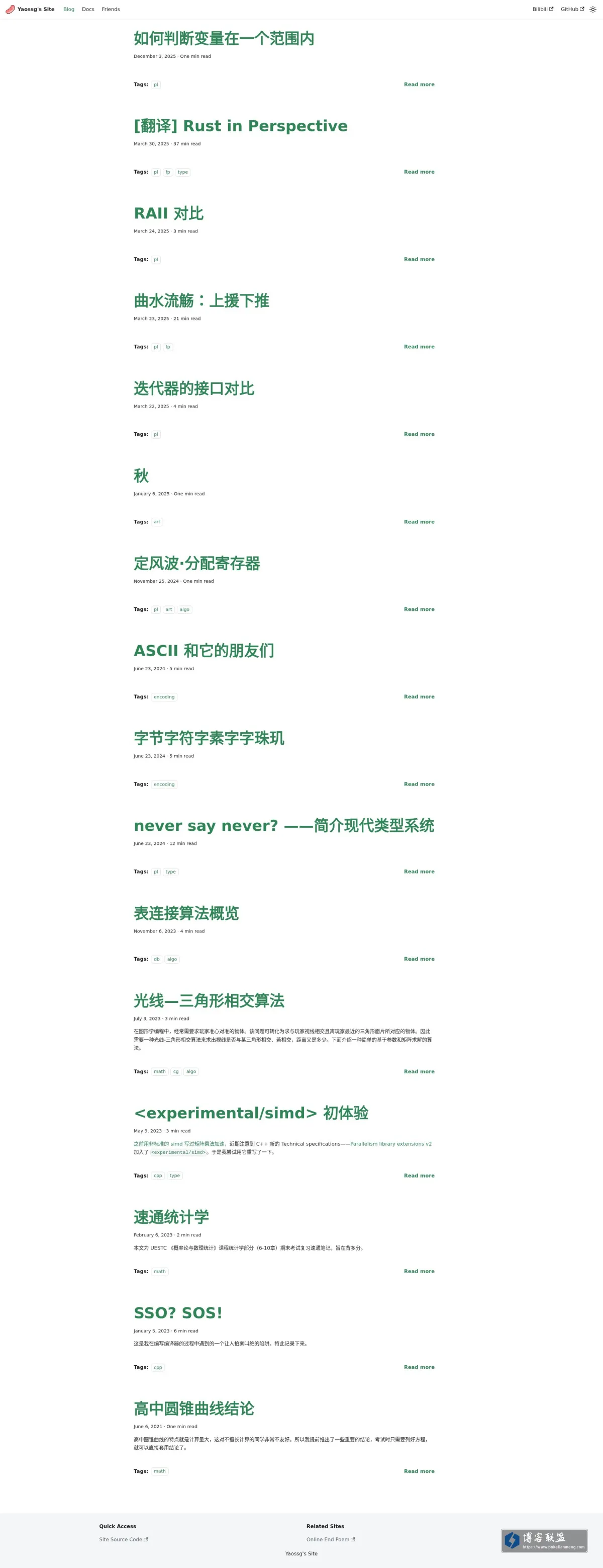 Yaossg's Blog 的网站快照